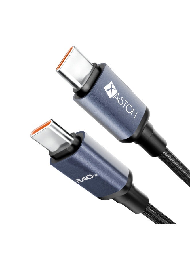 اكساستون كابل USB من النوع C إلى النوع C بقوة 240 واط وطول 2 متر | كابل شحن فائق السرعة بتقنية PD لأجهزة iPhone 15 Series وMacBook Pro/Air وأجهزة الكمبيوتر المحمولة والأجهزة اللوحية وأجهزة Android | توصيل طاقة 5 أمبير، مزامنة بيانات عالية السرعة | كابل شحن سريع متين ومضفر من النايلون - Image 1